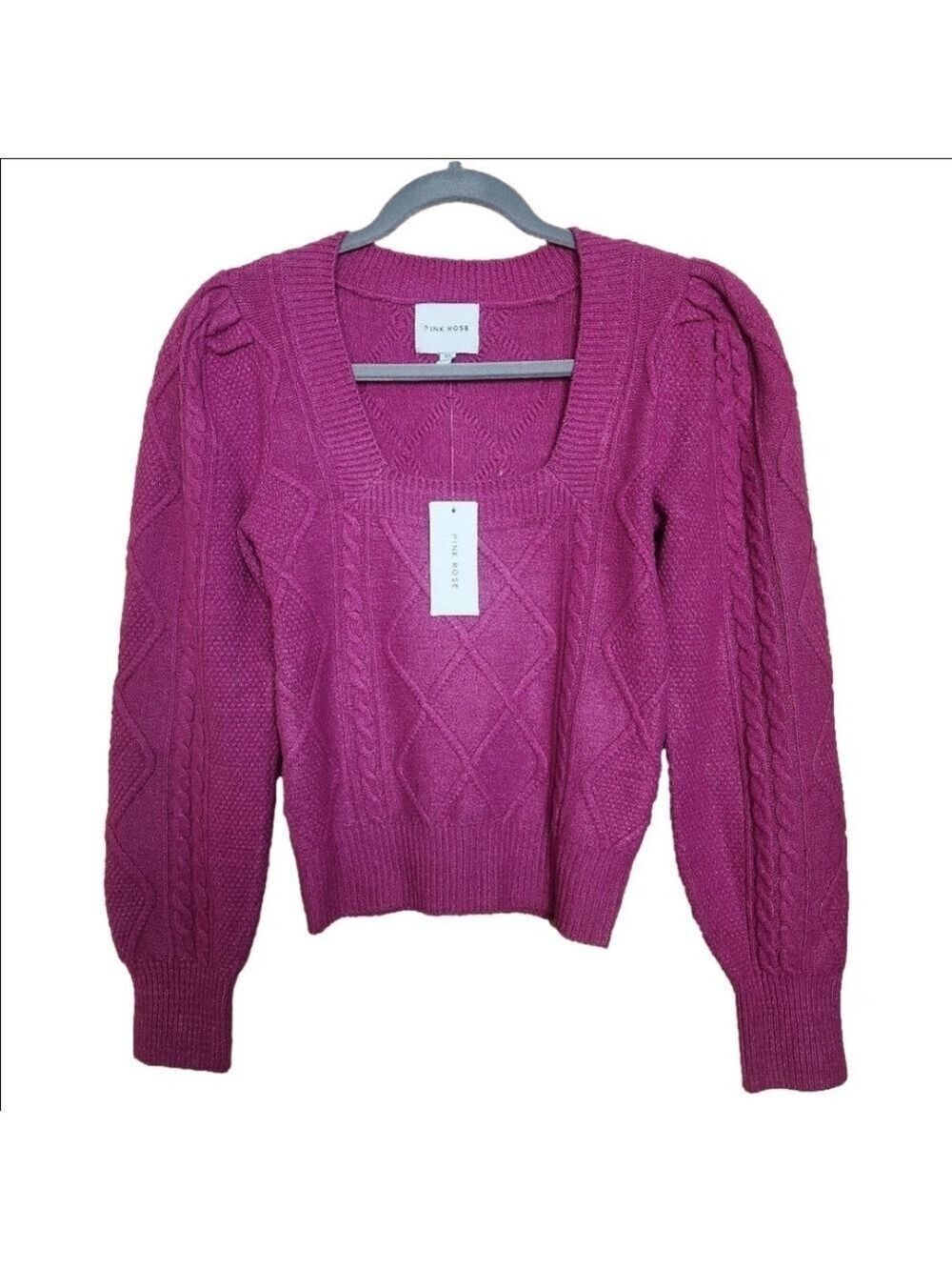 PINK ROSE VIOLET MAGNETA LIGHTWEIGHT SQUARE NECK SWEATER NWT - Picture 2 of 11